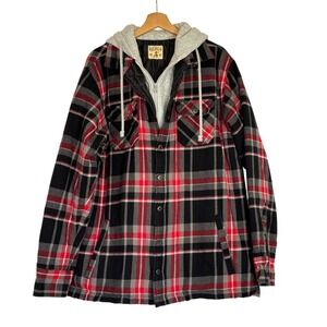 Red Head Mens Quilted Flannel Jacket Hooded Plaid Gorpcore LT Large Tall